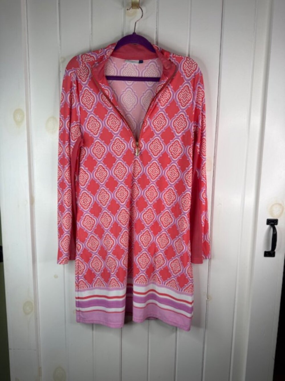 Cabana Life Pink Printed Tunic Dress Medium UPF 50 Zip Neck
